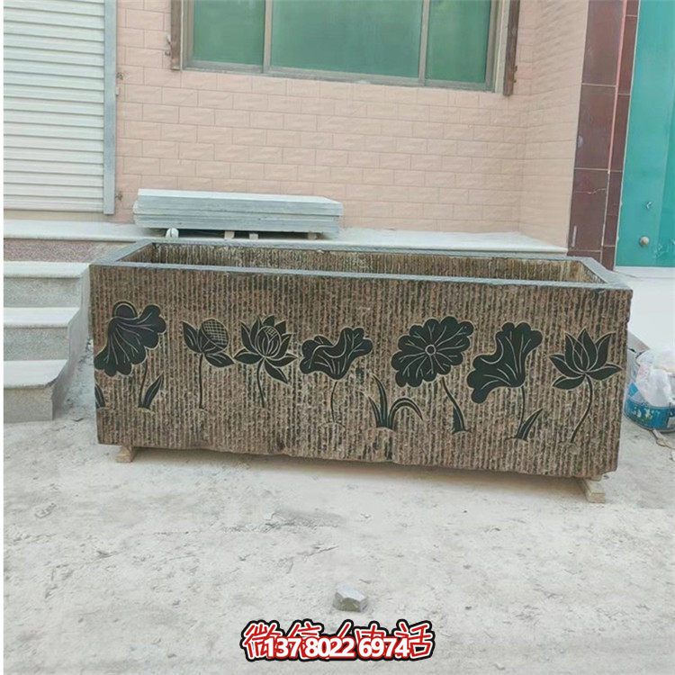 精美花崗巖石雕石缸，裝飾庭院仿古養(yǎng)魚及擺件