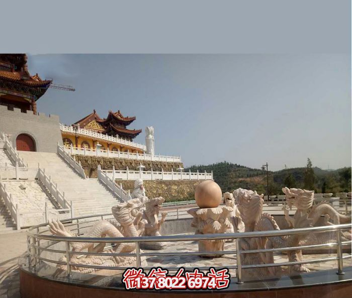 藝術燈光的魔力，紅龍戲球風大型噴泉石雕秀