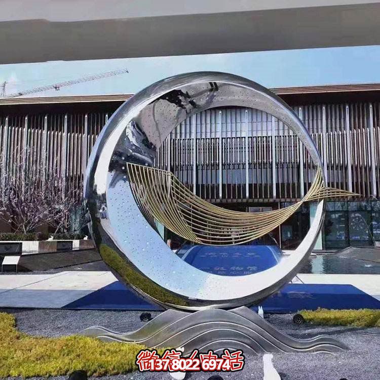 精美不銹鋼圓環(huán)雕塑，給酒店、售樓部帶來流水?dāng)[件