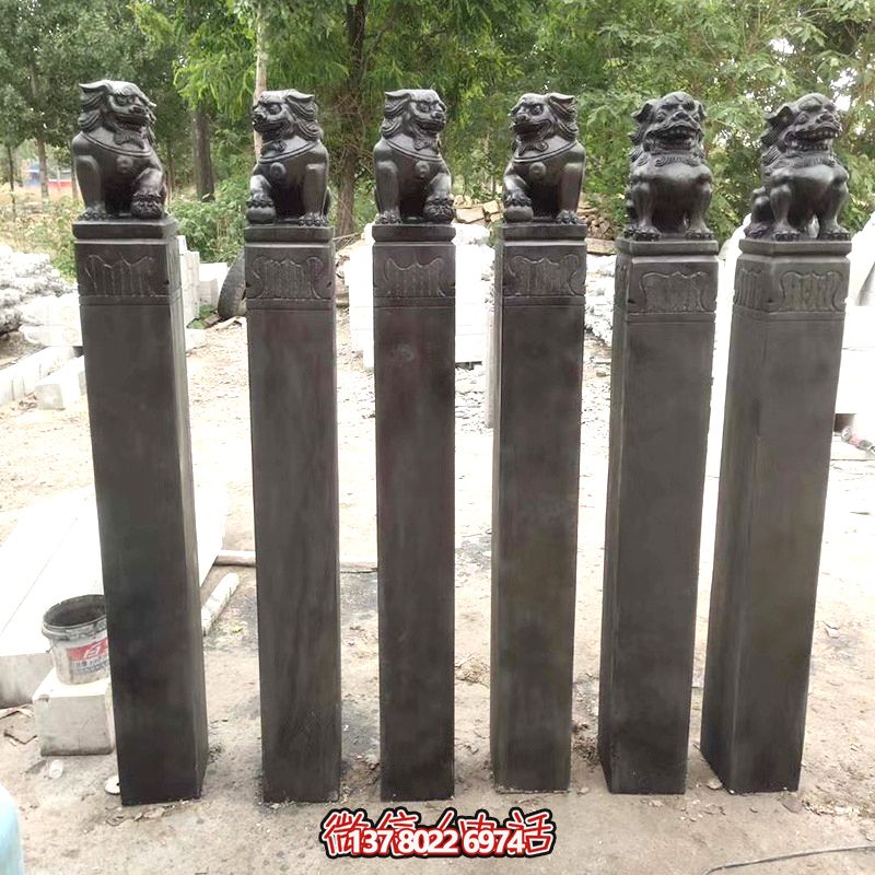 古雅青石仿古石獅子拴馬柱，點(diǎn)綴庭院門前