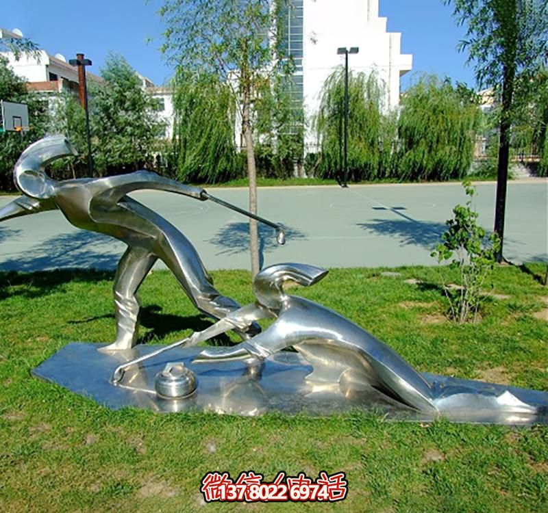 不銹鋼冰壺雕塑，點綴小區(qū)花園，創(chuàng)造休閑運動空間