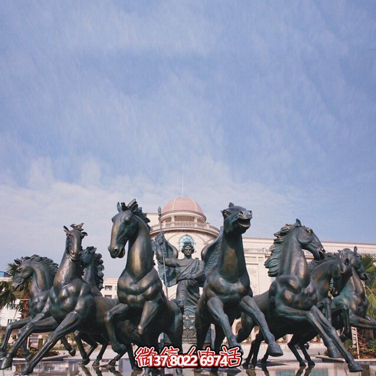 大型玻璃鋼仿銅阿波羅展翅景觀(guān)雕塑戶(hù)外園林馬群