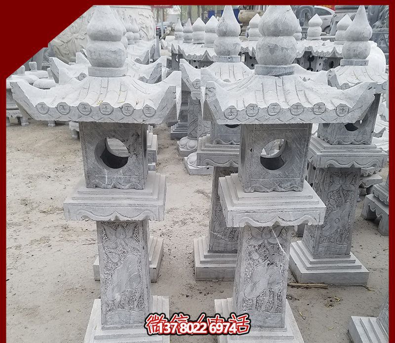 仿古石雕燈籠，裝飾戶外寺廟